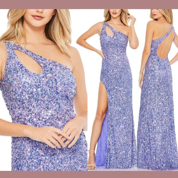 NEW Mac Duggal [ 4 ] 43361 Cut Out One Shoulder Sequin Gown in Lilac Purple J159